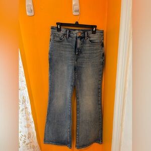 LC Lauren Conrad super High Rise Mid Wash Blue Flared Jeans